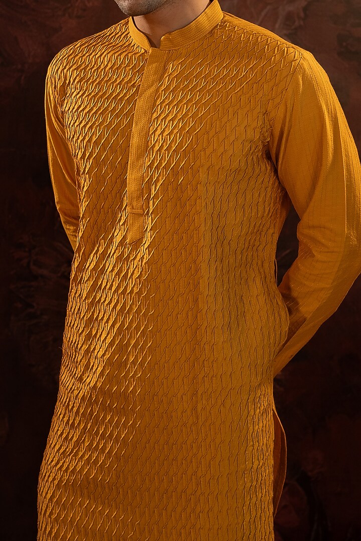 Honey Yellow Cotton Silk Kurta Set by Darshika at Pernia's Pop Up Shop