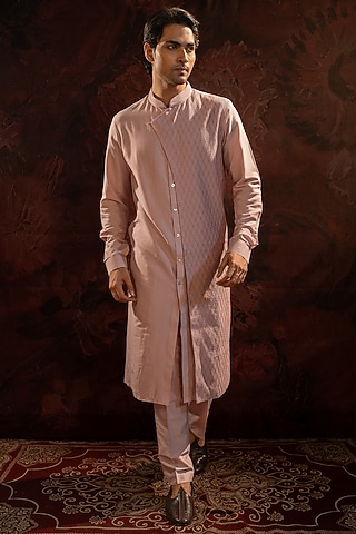 Lavender Cotton Silk Asymmetrical Kurta Set by Darshika