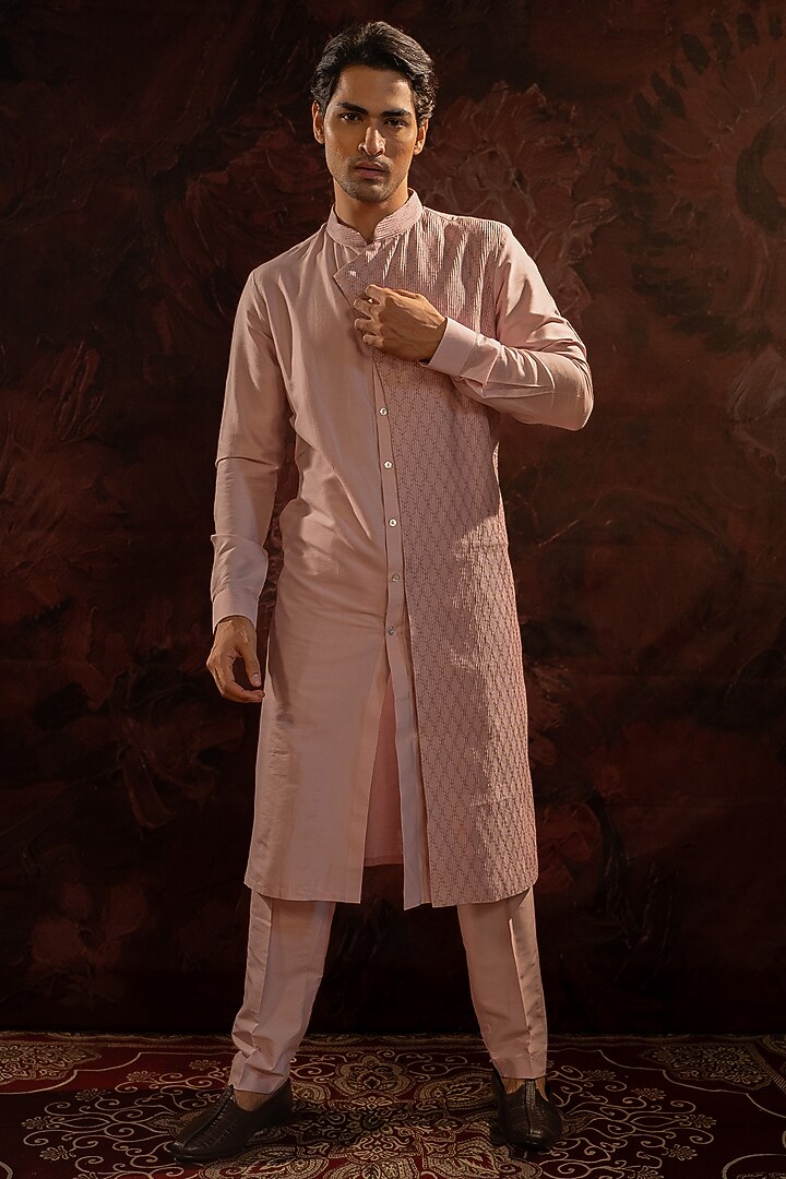 Lavender Cotton Silk Asymmetrical Kurta Set by Darshika at Pernia's Pop Up Shop