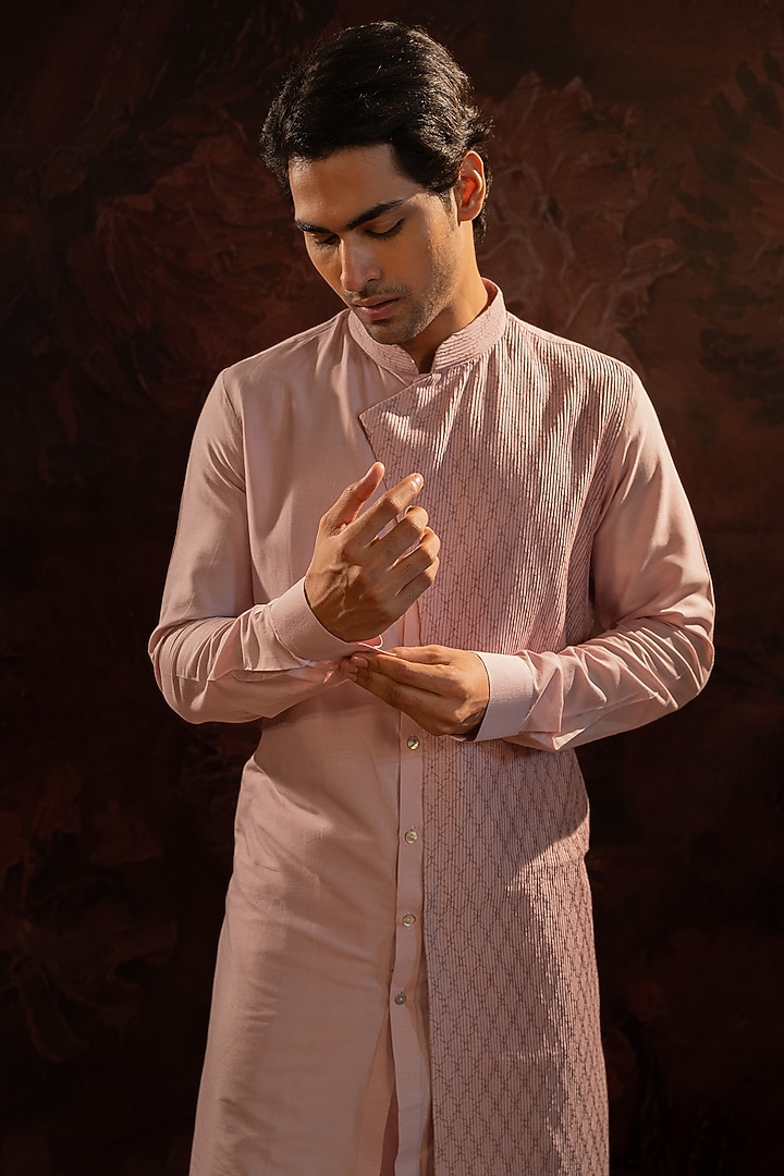 Lavender Cotton Silk Asymmetrical Kurta Set by Darshika at Pernia's Pop Up Shop