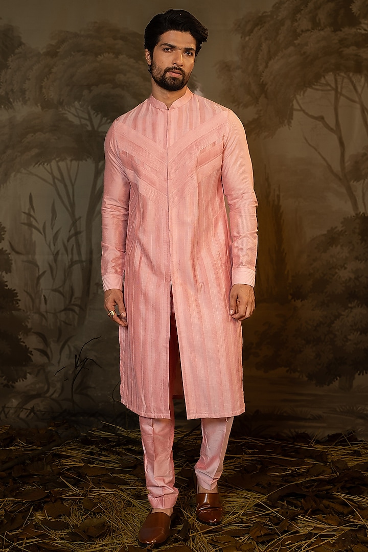 Pink Cotton Silk Kurta Set by Darshika