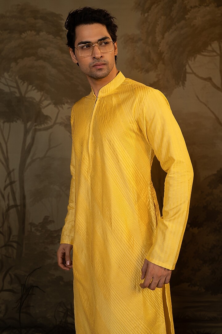 Yellow Cotton Silk Kurta Set by Darshika at Pernia's Pop Up Shop