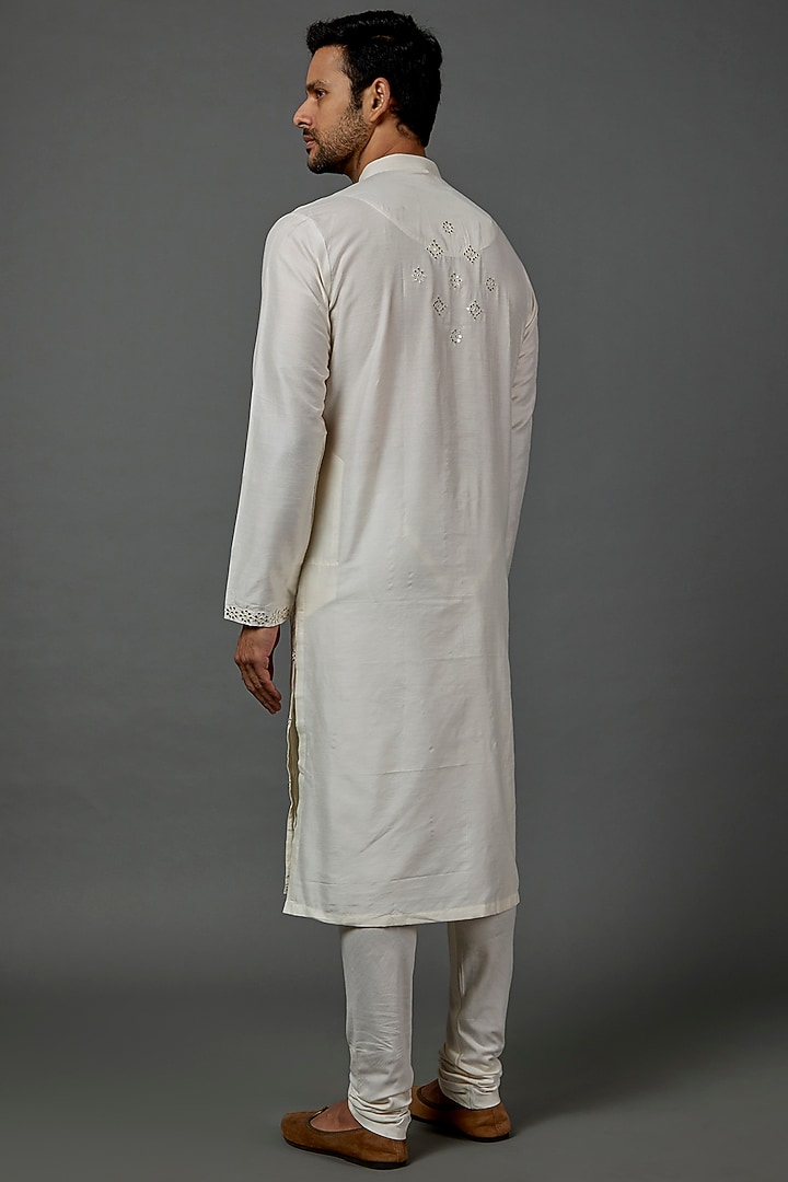 Ivory Cotton Silk Mirror Embroidered Kurta Set by Darshika at Pernia's Pop Up Shop