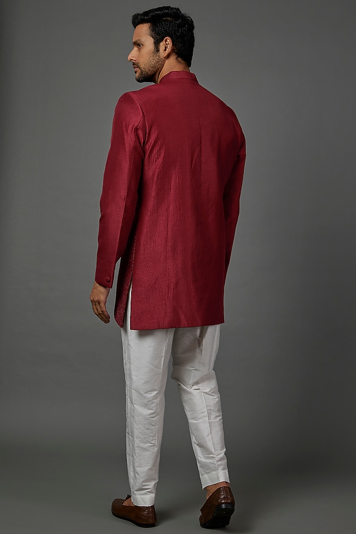 Red Applique Embroidered Indo Western Jacket Set by Darshika at Pernia's Pop Up Shop