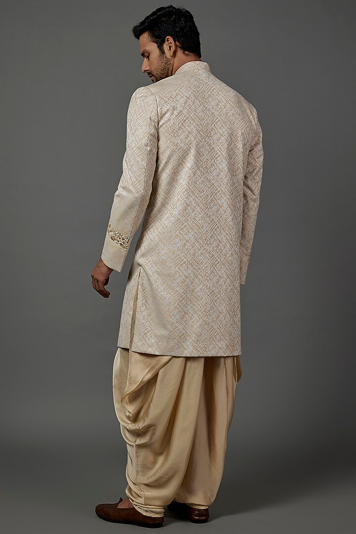 Beige Embroidered Wedding Indowestern Set by Darshika at Pernia's Pop Up Shop
