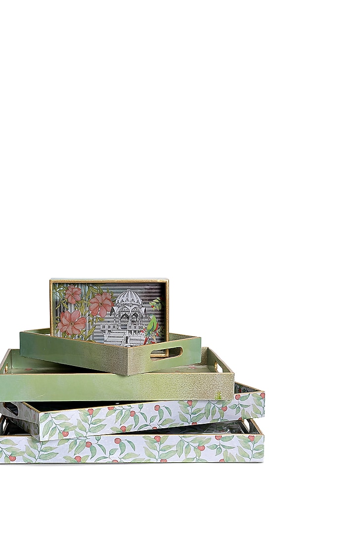 Green Wood Handcrafted Tray (Set of 5) by Artychoke at Pernia's Pop Up Shop