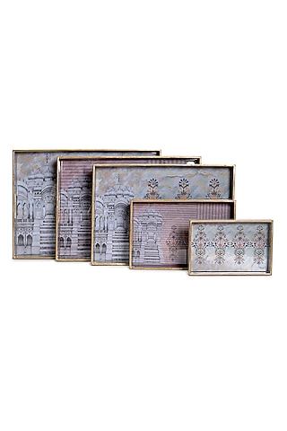 Pink Wood Handcrafted Tray (Set of 5) by Artychoke