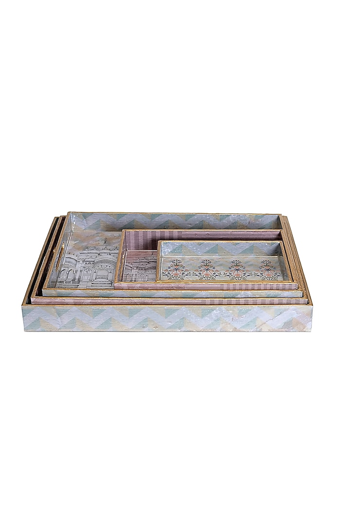 Pink Wood Handcrafted Tray (Set of 5) by Artychoke at Pernia's Pop Up Shop