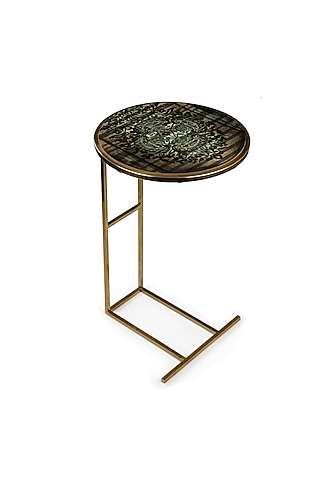 Gold Art Print Wooden Top, Stainless Steel C-Table by Artychoke