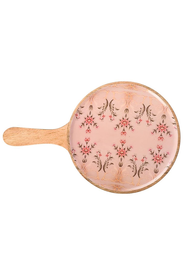 Pink Round Wooden Platter With Enamel Finish by Artychoke