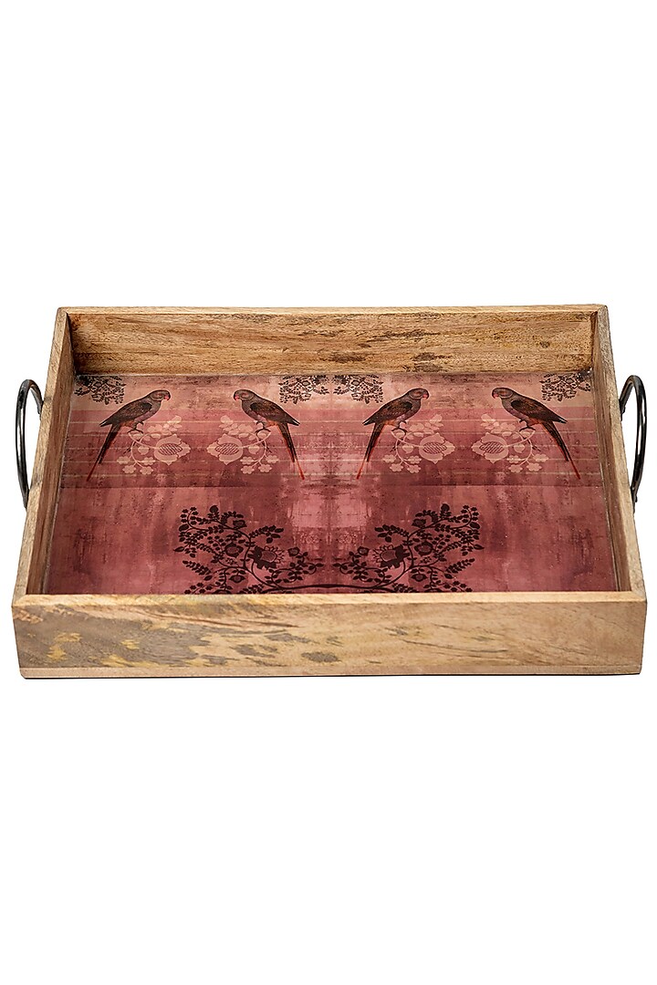 Pink & Brown Wooden Tray With Enamel Finish   by Artychoke