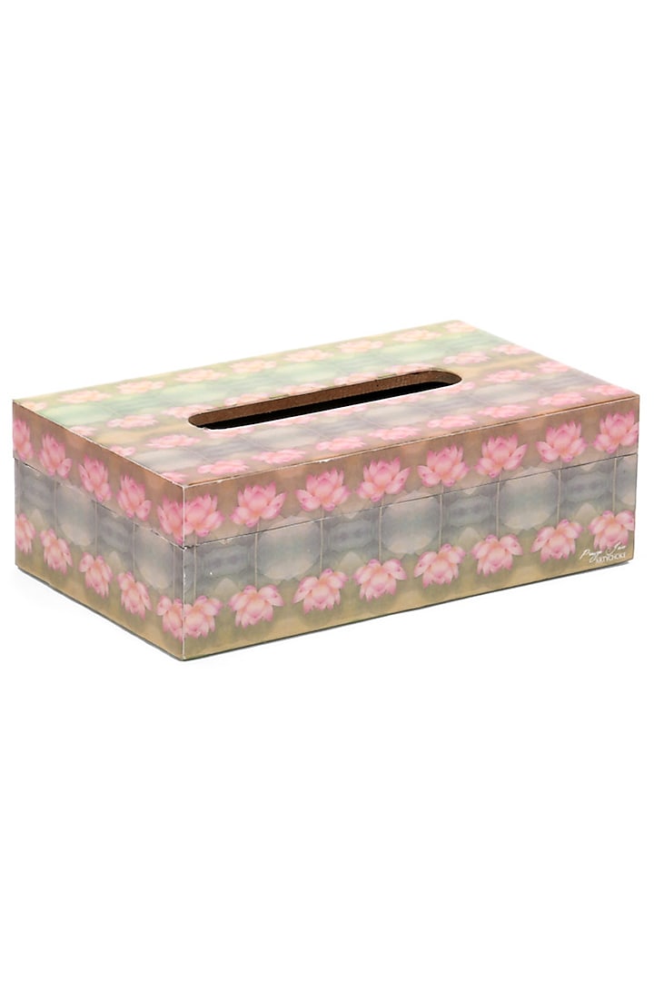 Green & Pink Wooden Tissue Box With Enamel Finish  by Artychoke