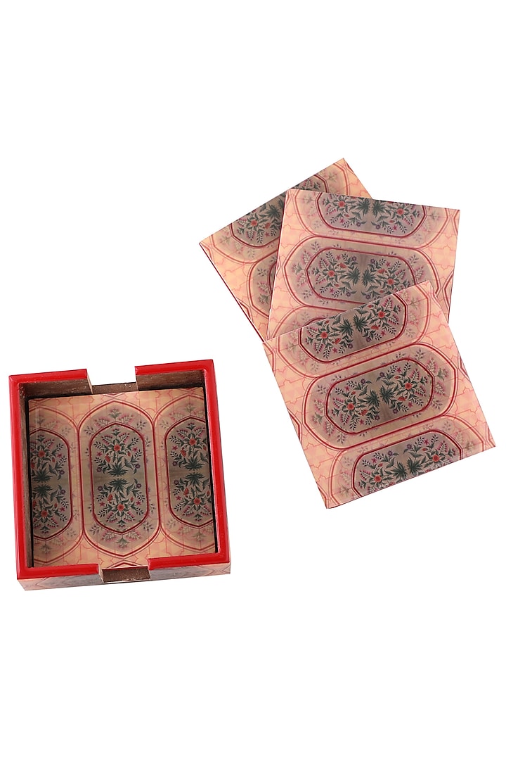 Red Wooden Coasters With Enamel Finish (Set of 4) by Artychoke