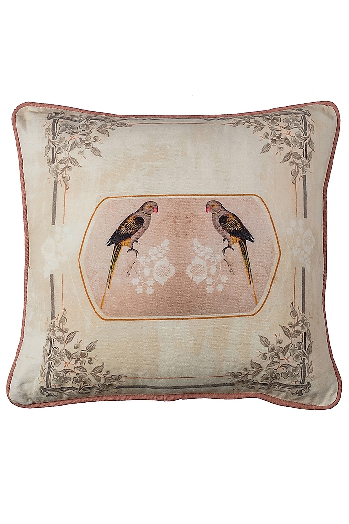 Pink & Beige Parrot Canvas Cushion Covers (Set of 2) by Artychoke