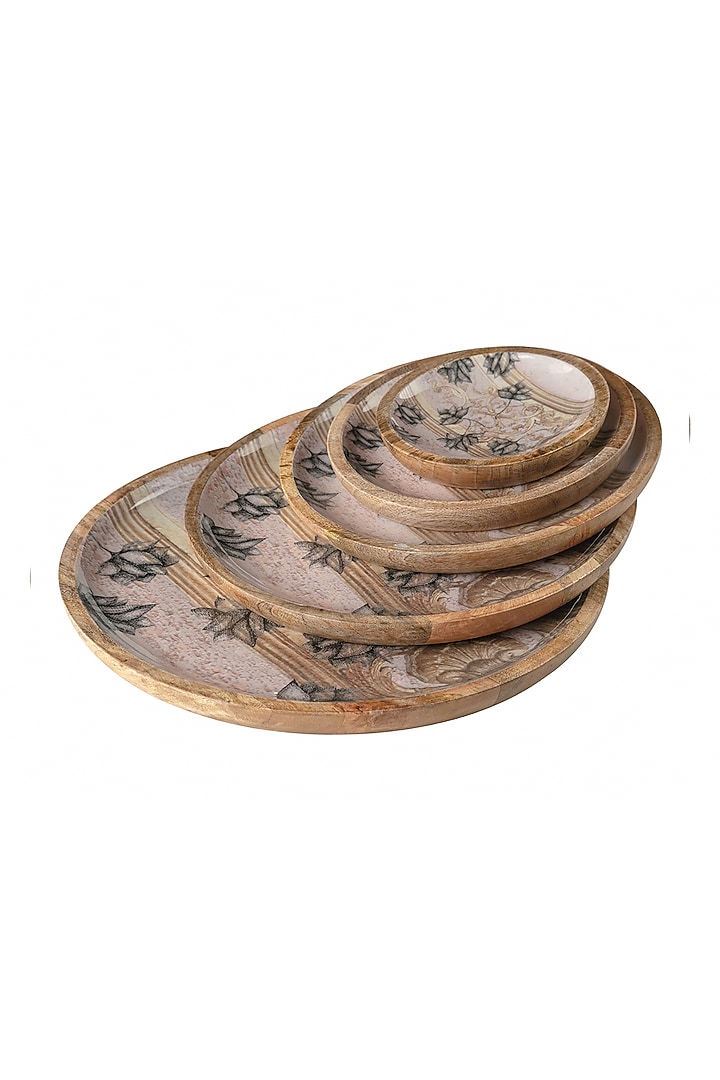 Pastel Pink Antique Lotus Wooden Plates (Set of 5) by Artychoke at Pernia's Pop Up Shop