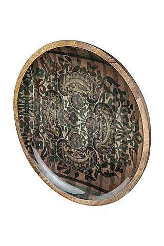 Grey Antique Motif Wooden Plates (Set of 2) by Artychoke