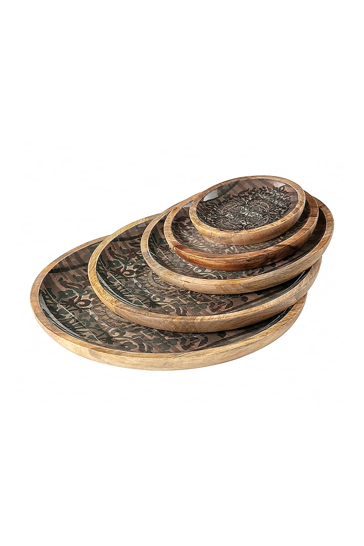 Grey Antique Motif Wooden Plate (Set of 5) by Artychoke at Pernia's Pop Up Shop