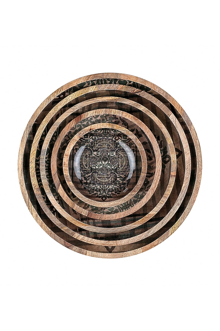 Grey Antique Motif Wooden Plate (Set of 5) by Artychoke at Pernia's Pop Up Shop