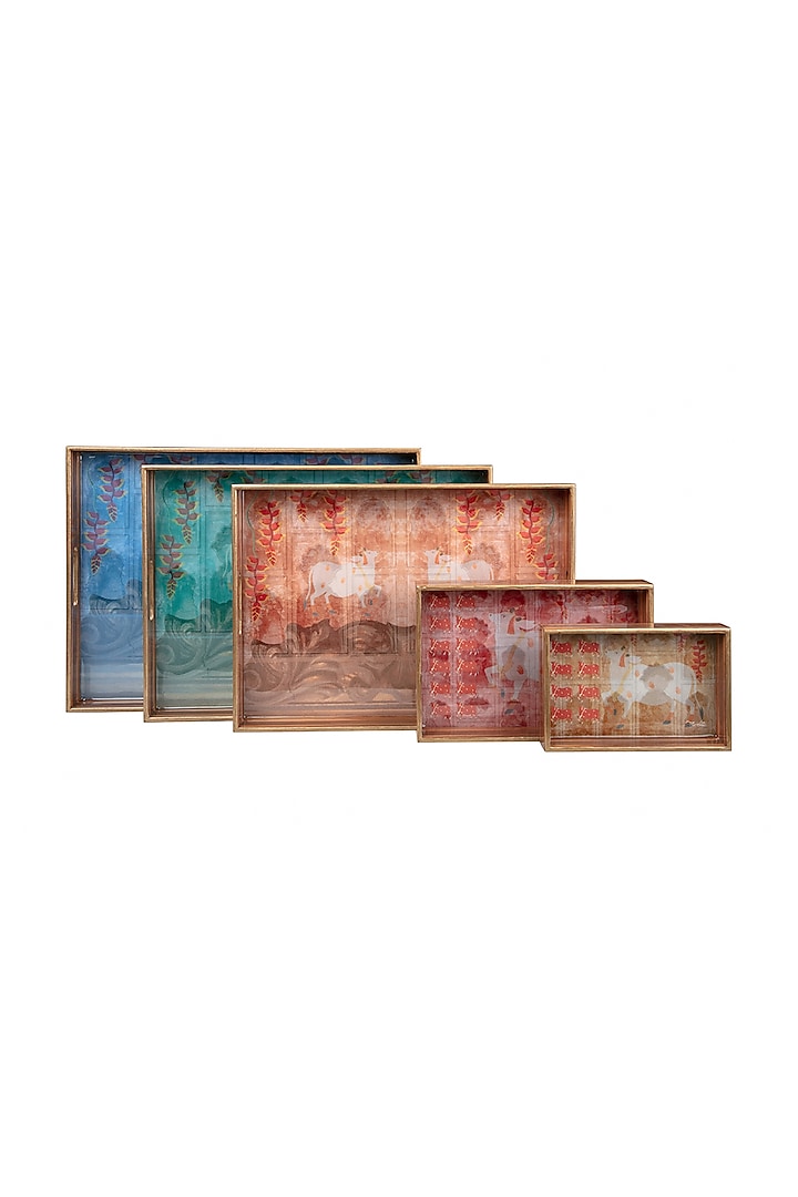 Multi Colored Pichwai Tray (Set of 5) by Artychoke
