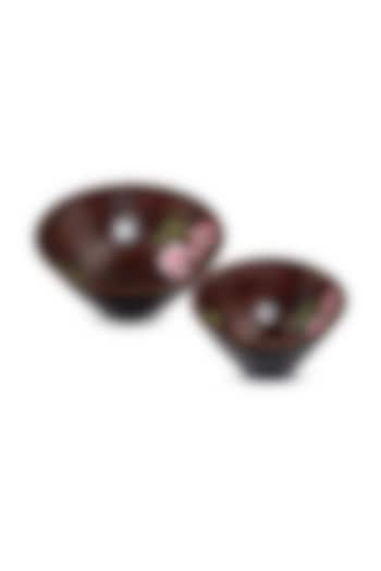 Brown Handpainted Motif Bowls (Set of 2) by Artychoke