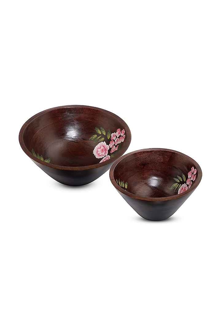 Brown Handpainted Motif Bowls (Set of 2) by Artychoke