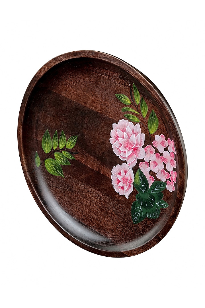 Brown Handpainted Wooden Plate (Set of 2) by Artychoke