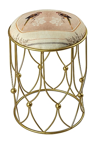 White & Gold Parrot Boota Stool by Artychoke