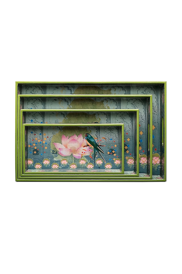 Green Vintage Bird Rectangle Trays (Set of 4) by Artychoke at Pernia's Pop Up Shop