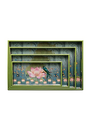 Green Vintage Bird Rectangle Trays (Set of 4) by Artychoke