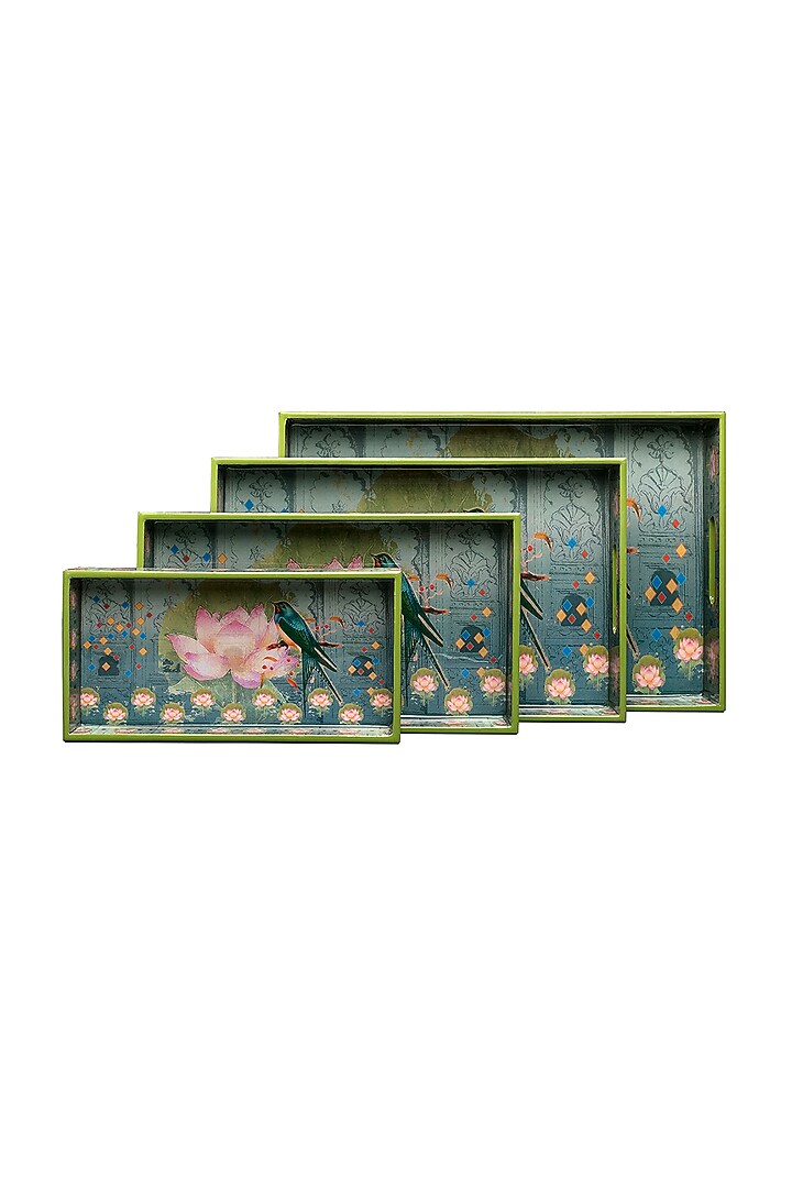 Green Vintage Bird Rectangle Trays (Set of 4) by Artychoke at Pernia's Pop Up Shop