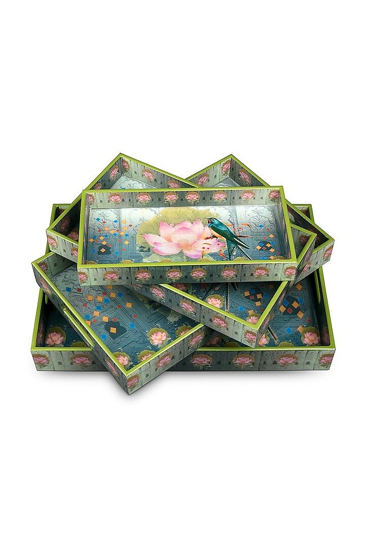 Green Vintage Bird Rectangle Trays (Set of 4) by Artychoke at Pernia's Pop Up Shop