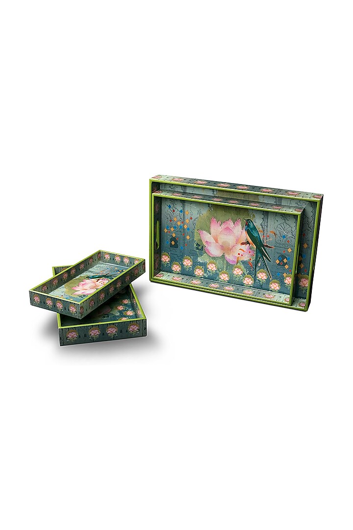 Green Vintage Bird Rectangle Trays (Set of 4) by Artychoke at Pernia's Pop Up Shop