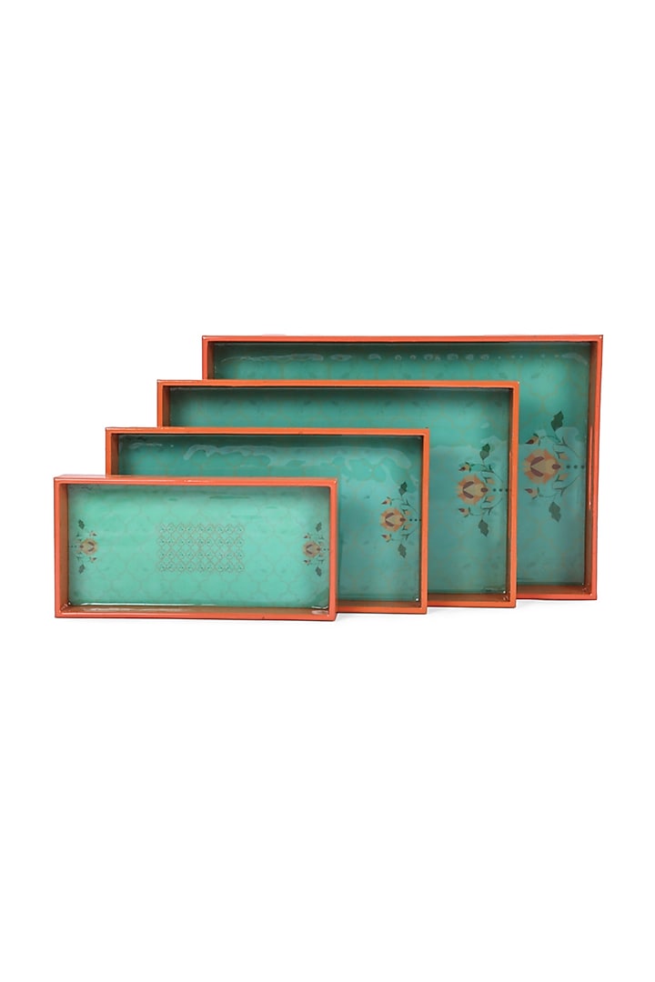 Teal & Orange High Gloss Rectangle Trays (Set of 4) by Artychoke