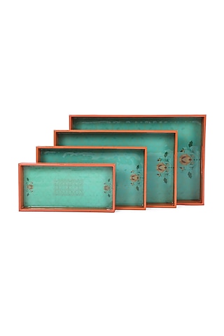 Teal & Orange High Gloss Rectangle Trays (Set of 4) by Artychoke