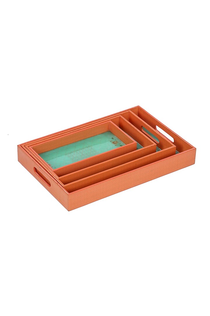 Teal & Orange High Gloss Rectangle Trays (Set of 4) by Artychoke at Pernia's Pop Up Shop
