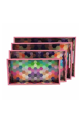 Multi Colored Hexa High Gloss Rectangle Trays (set of 4) by Artychoke