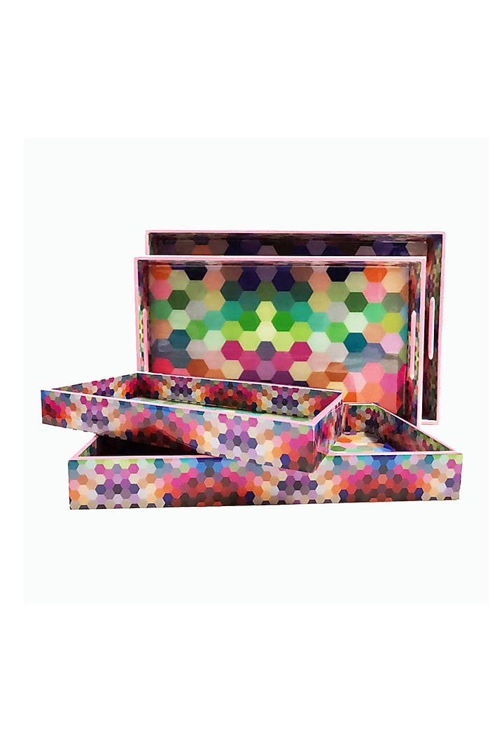 Multi Colored Hexa High Gloss Rectangle Trays (set of 4) by Artychoke at Pernia's Pop Up Shop