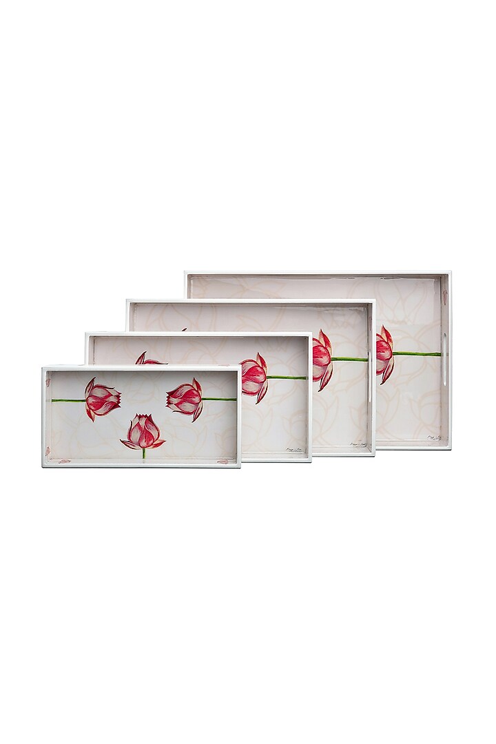 Ivory Lotus High Gloss Trays (Set of 4) by Artychoke at Pernia's Pop Up Shop