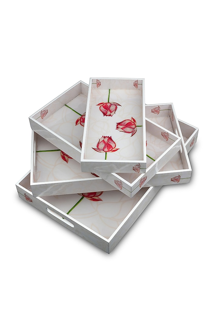 Ivory Lotus High Gloss Trays (Set of 4) by Artychoke at Pernia's Pop Up Shop