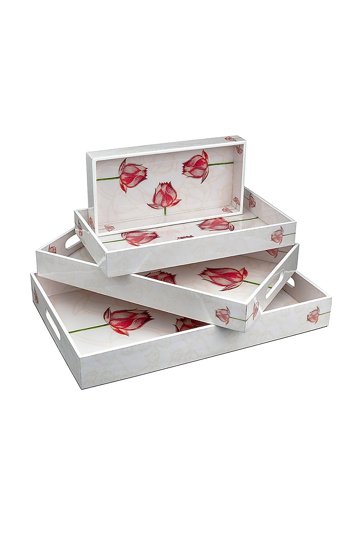Ivory Lotus High Gloss Trays (Set of 4) by Artychoke at Pernia's Pop Up Shop