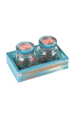 Blue Lotus Jar and Tray Set (Set of 3) by Artychoke
