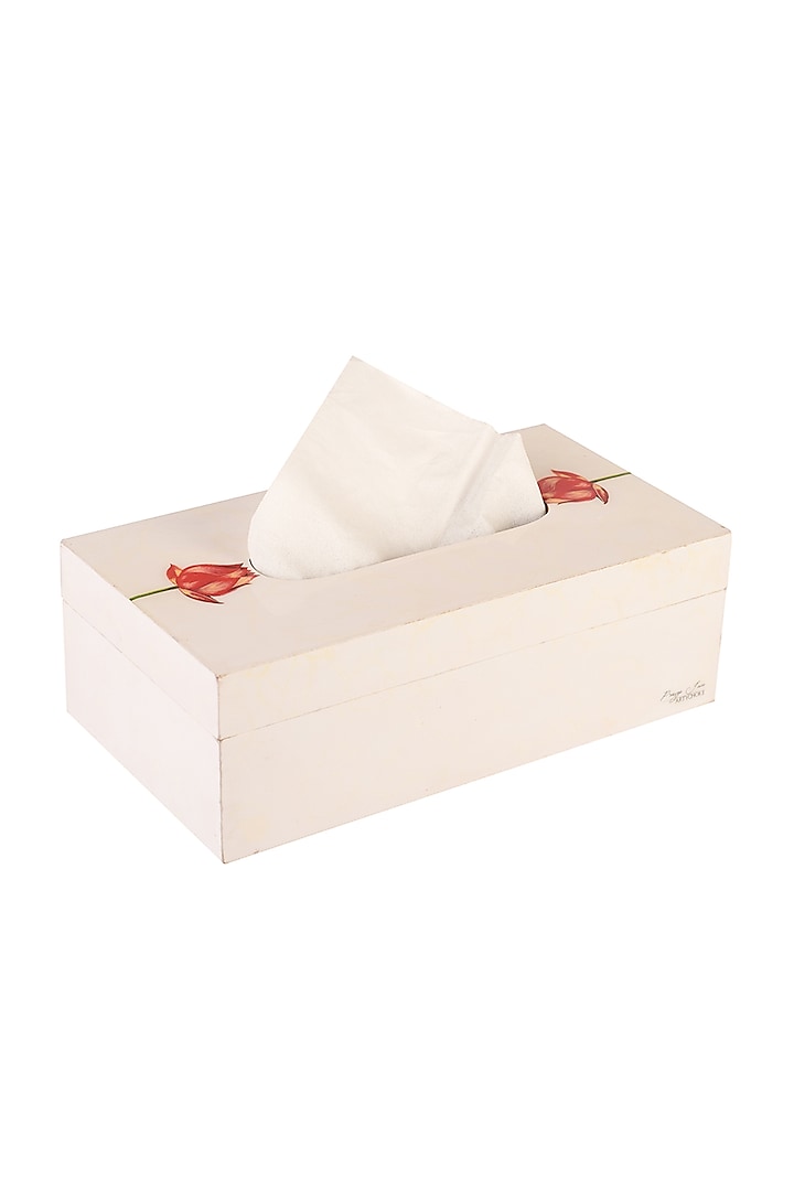 Ivory Lotus Wooden Tissue Box by Artychoke