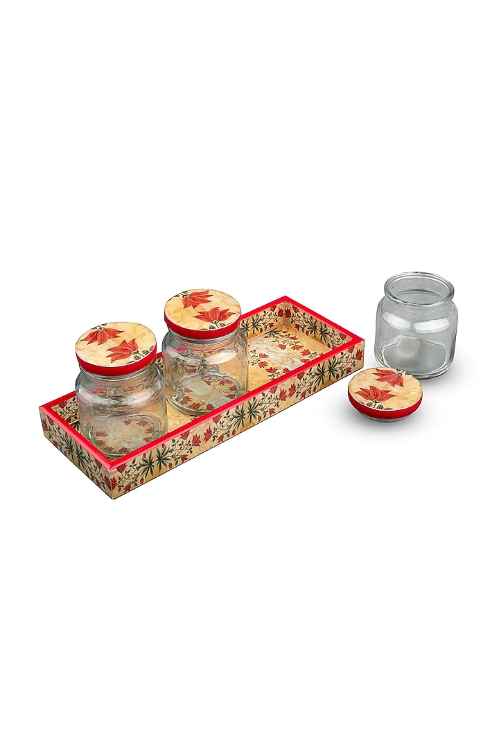 Red Motif Jar and Tray Set (Set of 4) by Artychoke at Pernia's Pop Up Shop