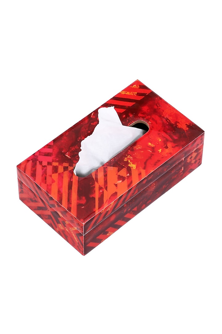 Red Strokes Wooden Tissue Box by Artychoke