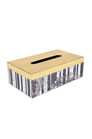 Black & White Striped Leather Tissue Box by Artychoke