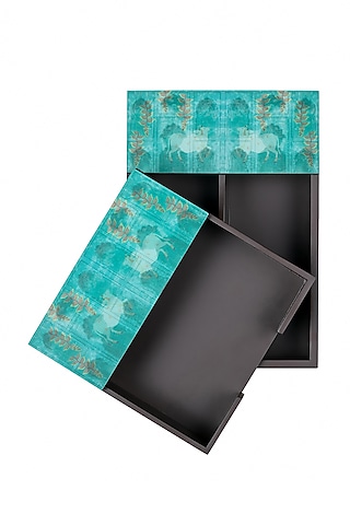 Nandi Teal Cutlery & Napkin Holder Set by Artychoke