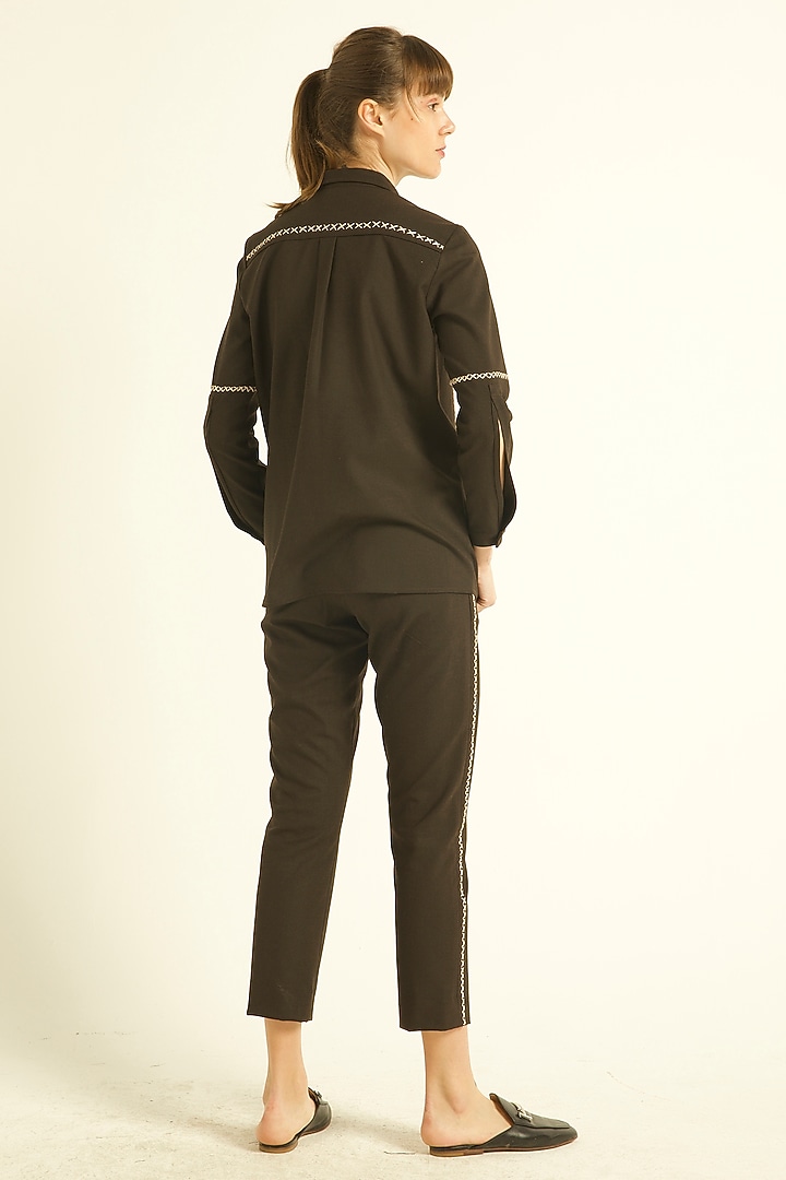 Brown Shirt With Cross Stitch Detailing by Dash and Dot at Pernia's Pop Up Shop