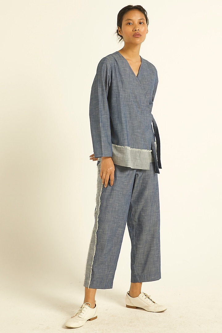 Light Indigo Cotton Denim Wrap Top by Dash and Dot at Pernia's Pop Up Shop