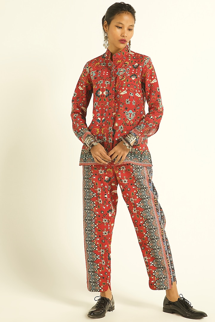 Clear Red Printed Straight Pant Set by Dash and Dot