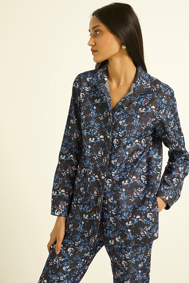 Black Floral Printed Shirt by Dash and Dot at Pernia's Pop Up Shop